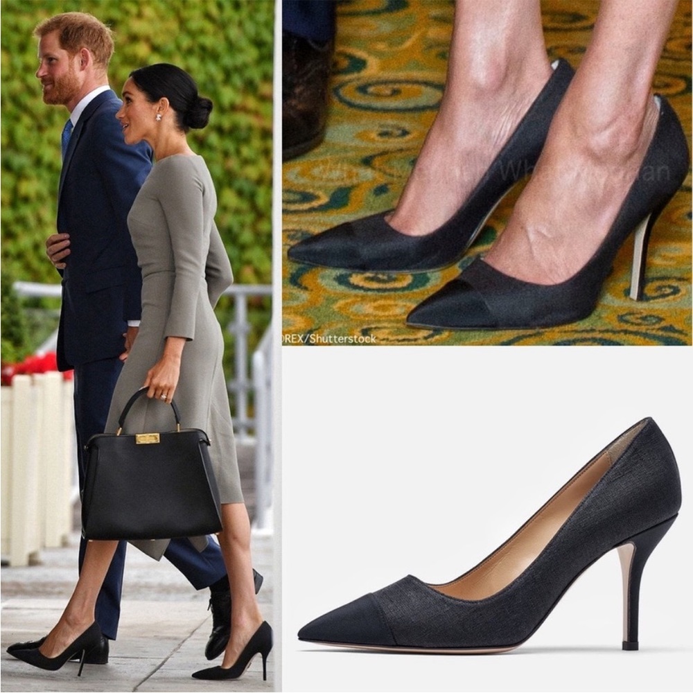 Paul Andrew Pump It Up Heel Tonal Grosgrain with Linen Canvas Meghan Markle 37